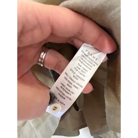 NEW FRAME Ruffle Strap Tank Square Neck Back Button Top Moose Green Size: Small - Picture 5 of 7